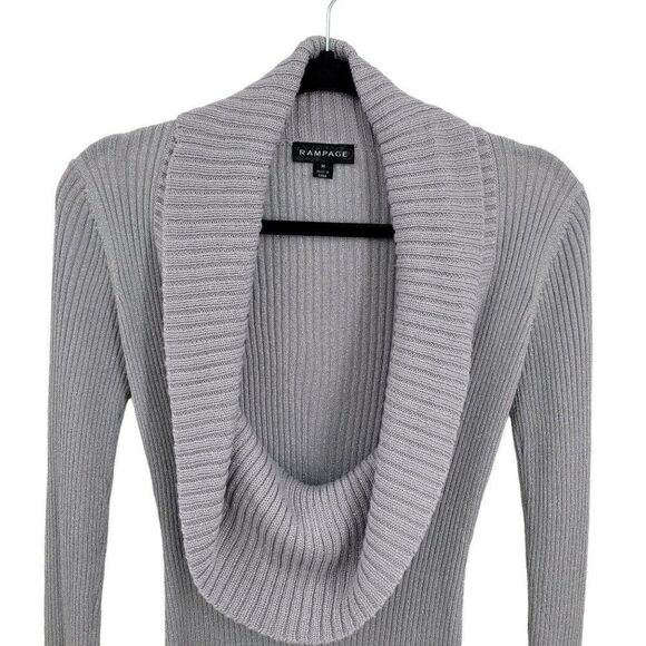90's Rampage Sweater Gray Silver Metallic Threading Deep Draped Cowl Tunic M - Picture 5 of 12